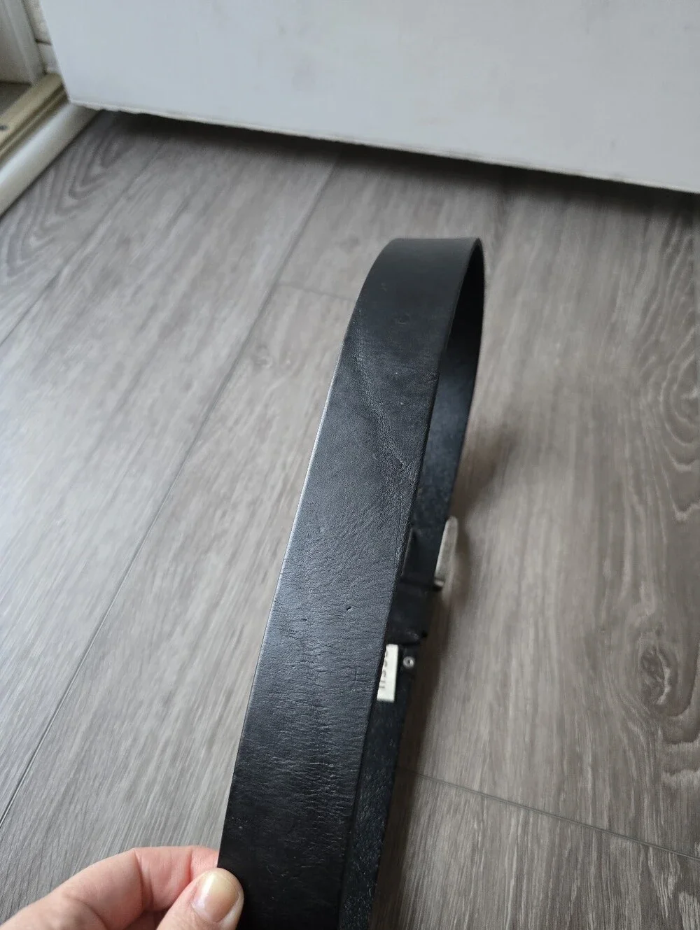 Fossil Mens Black Genuine Leather Belt Antique Silver Buckle Size 36